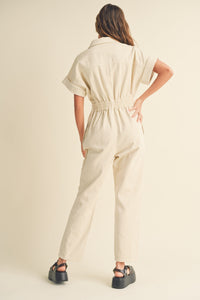 The Avery Short Sleeve Jumpsuit - Beige
