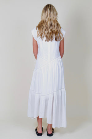 FRAME | Gathered Seam Lace Inset Dress - White