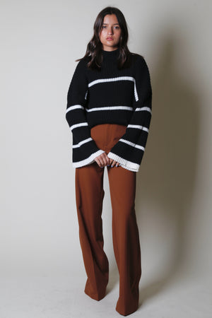 Striped Knitted Sweater - Black