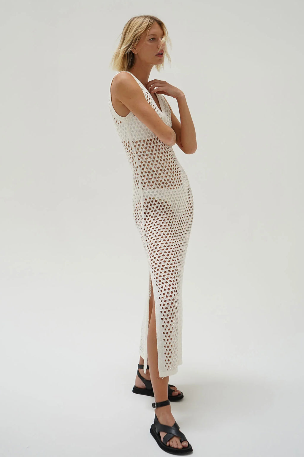 LNA | Althaia V Open Knit Maxi Dress - Ivory