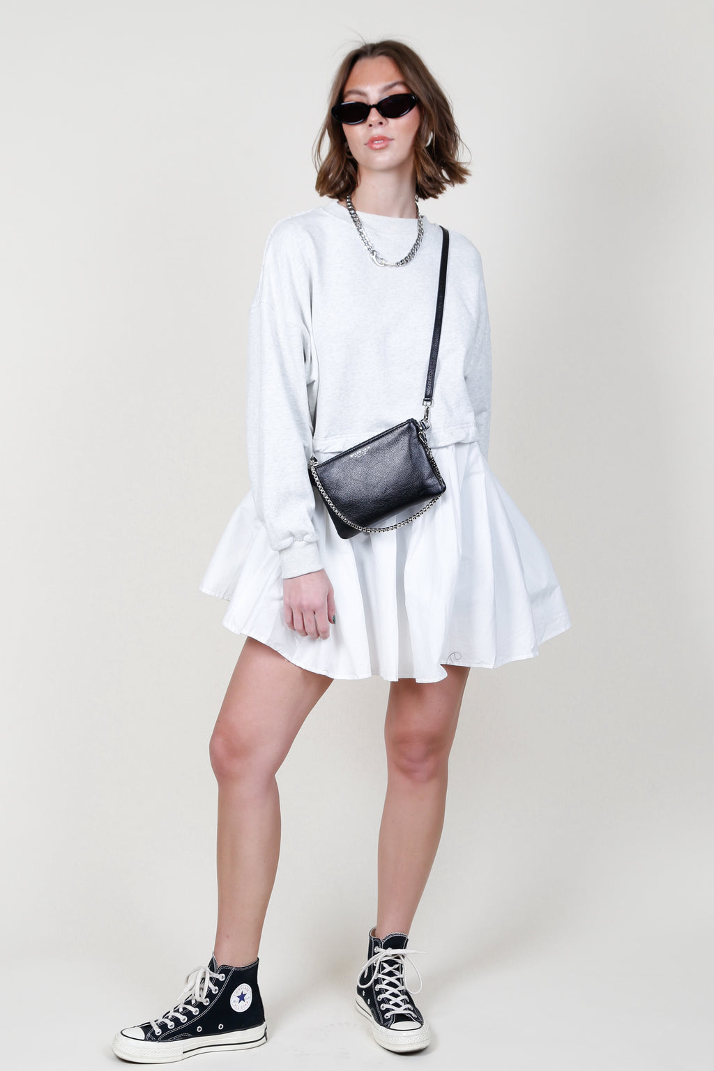 Cropped Sweater Roomie Shirt Dress - Grey