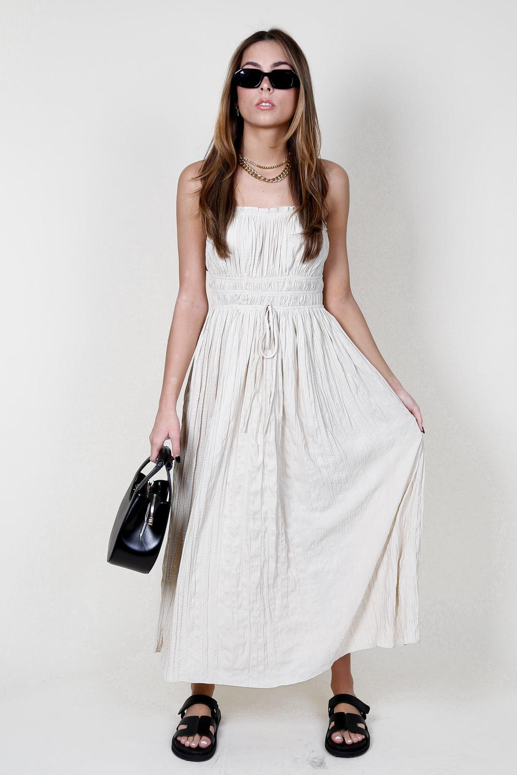 LUCY PARIS | Rosalie Smocked Dress - Beige
