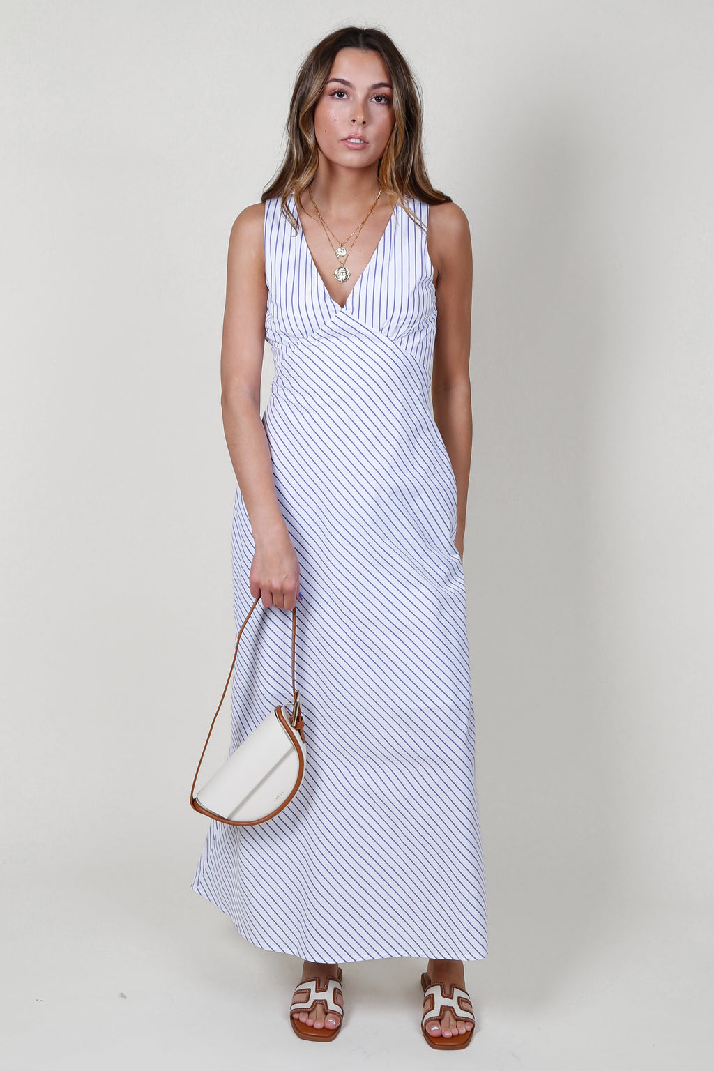 The Sophia Maxi Dress - Blue/White