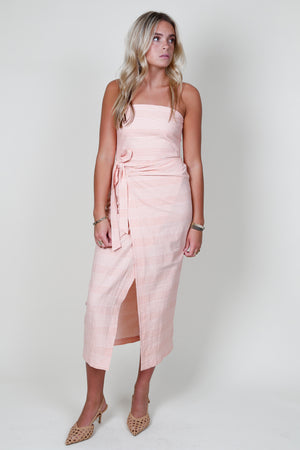 SELF CONTRAST | Robyn Strapless Wrap Dress - Tangerine Stripe