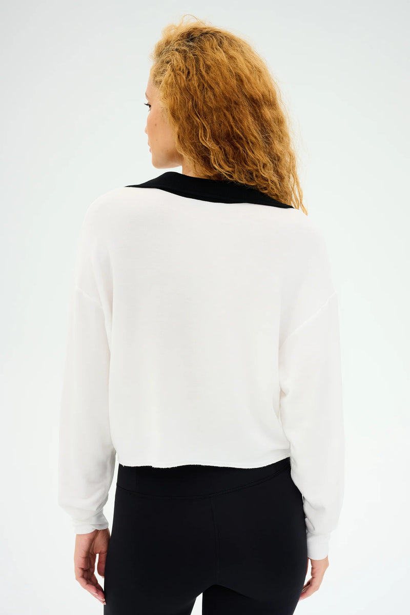 SPLITS59 | Joan Fleece Polo Sweatshirt - White/Black