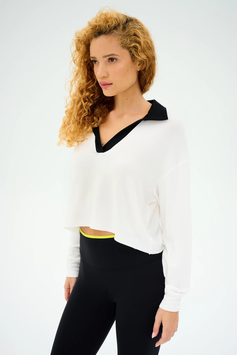 SPLITS59 | Joan Fleece Polo Sweatshirt - White/Black