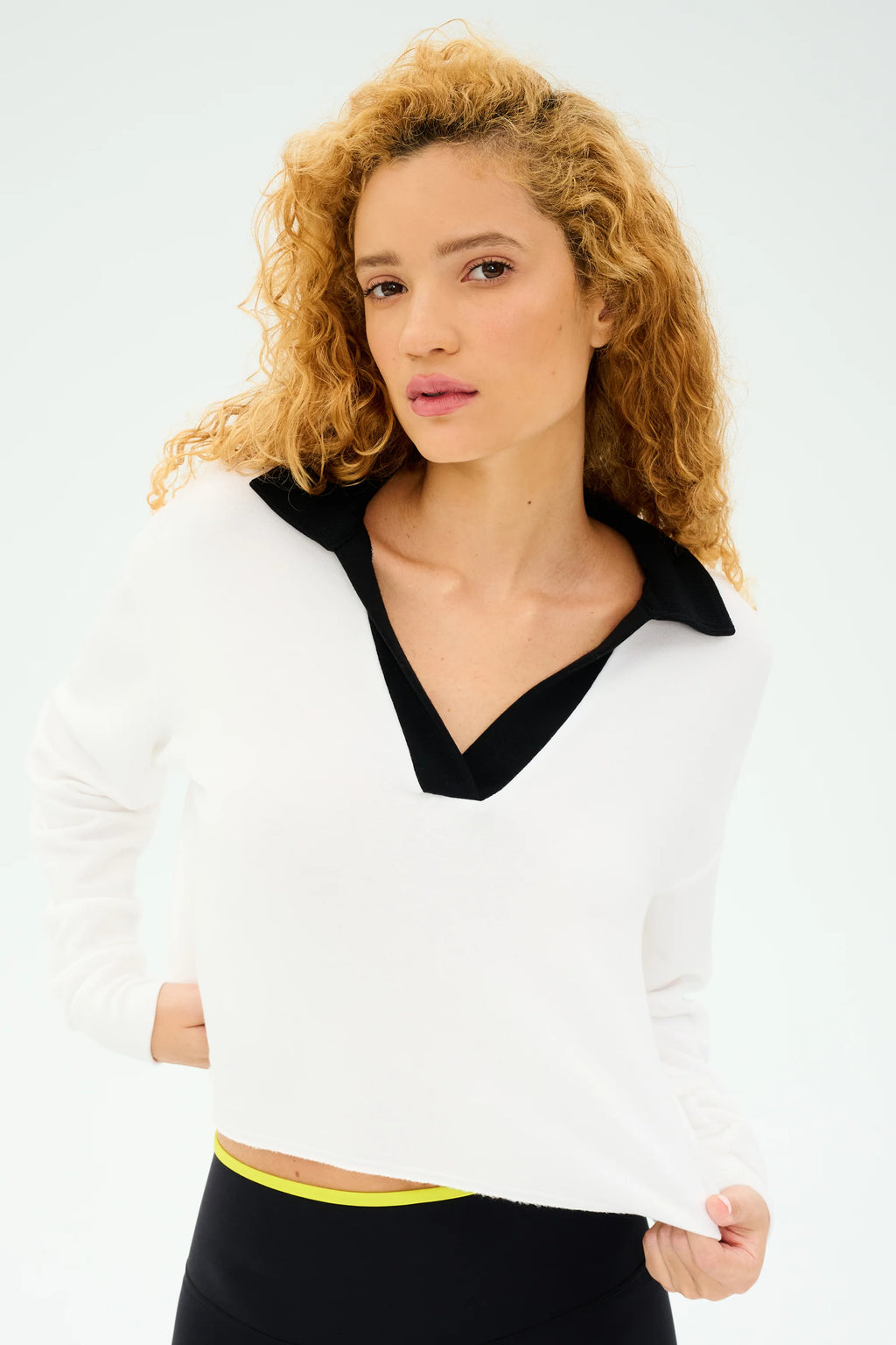 SPLITS59 | Joan Fleece Polo Sweatshirt - White/Black