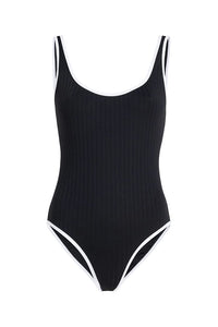 SOLID STRIPED The Anne Marie Ribbed Once Piece Blackout Scarlet Clothing