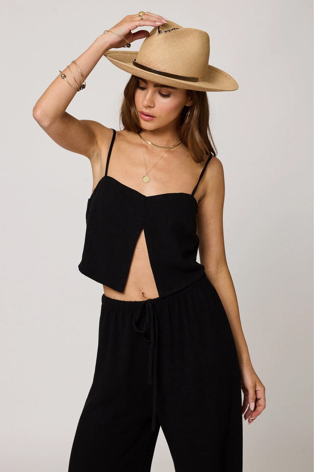 STILLWATER | Split Crop Cami - Black