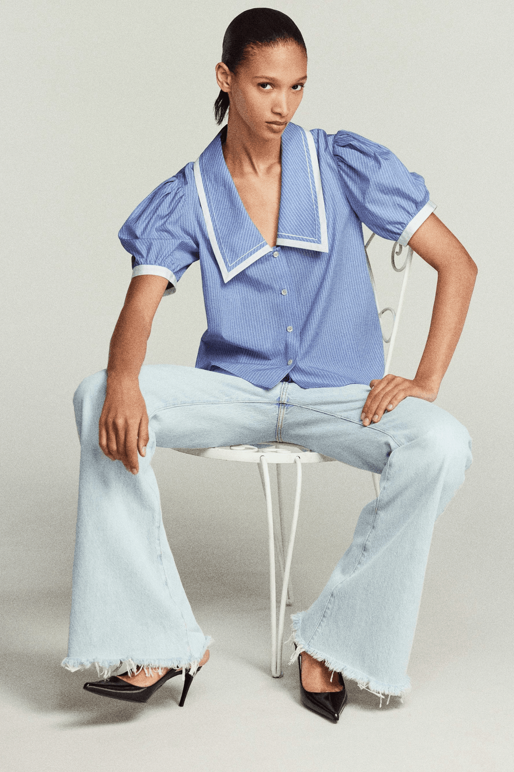 FRAME | The Stripe Sailor Blouse - Oxford Blue