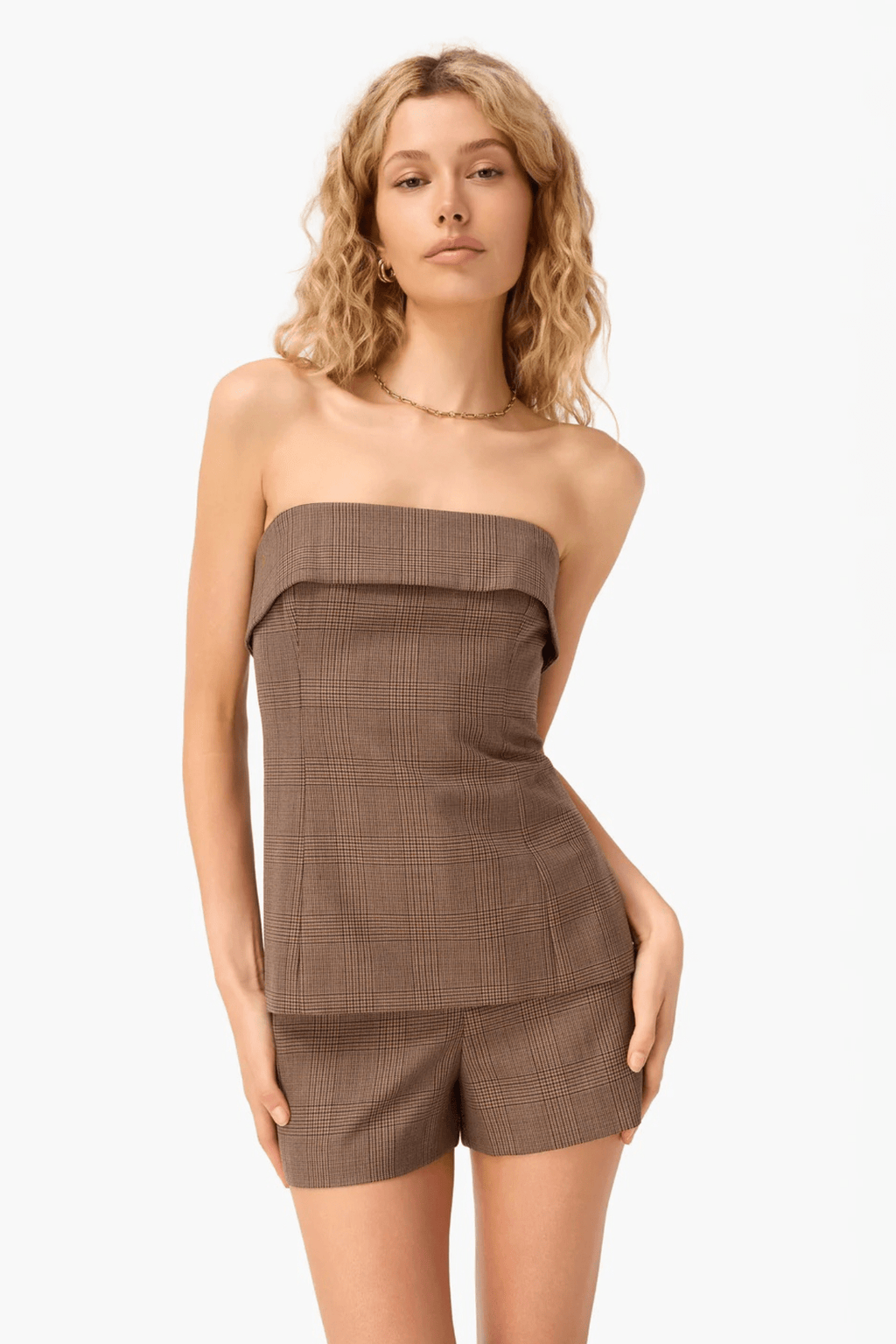 CAMI NYC | London Strapless Top - Fawn Plaid