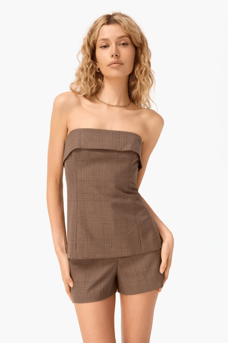 CAMI NYC | London Strapless Top - Fawn Plaid