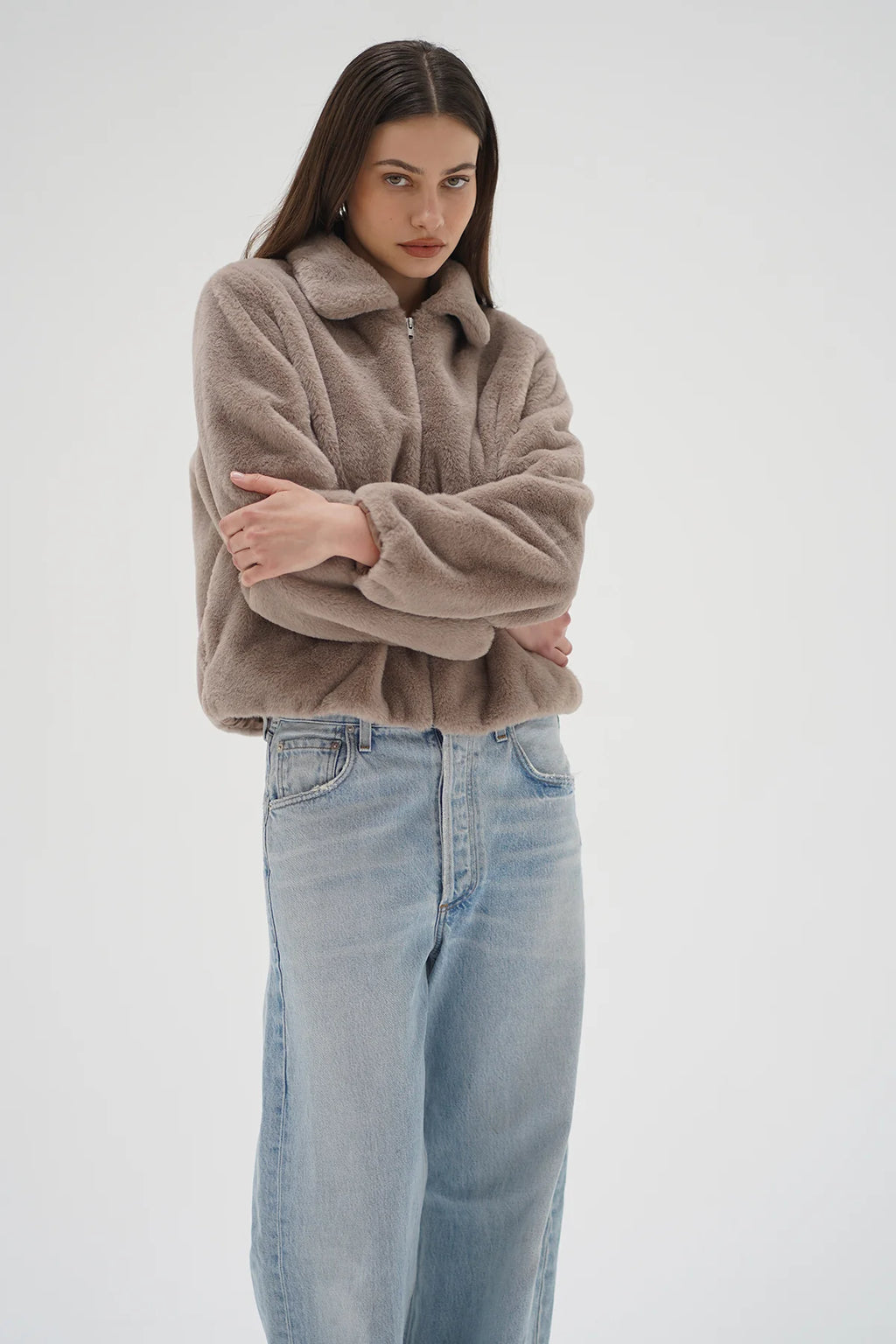 LNA | Stella Zip Up Bomber - Pebble