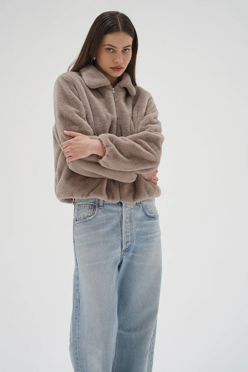 LNA | Stella Zip Up Bomber - Pebble