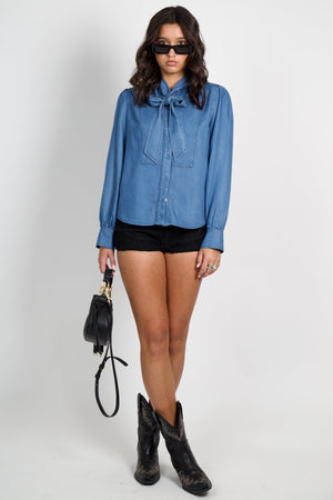 DEREK LAM | Majah Tencel Tie Neck Shirt- Denim