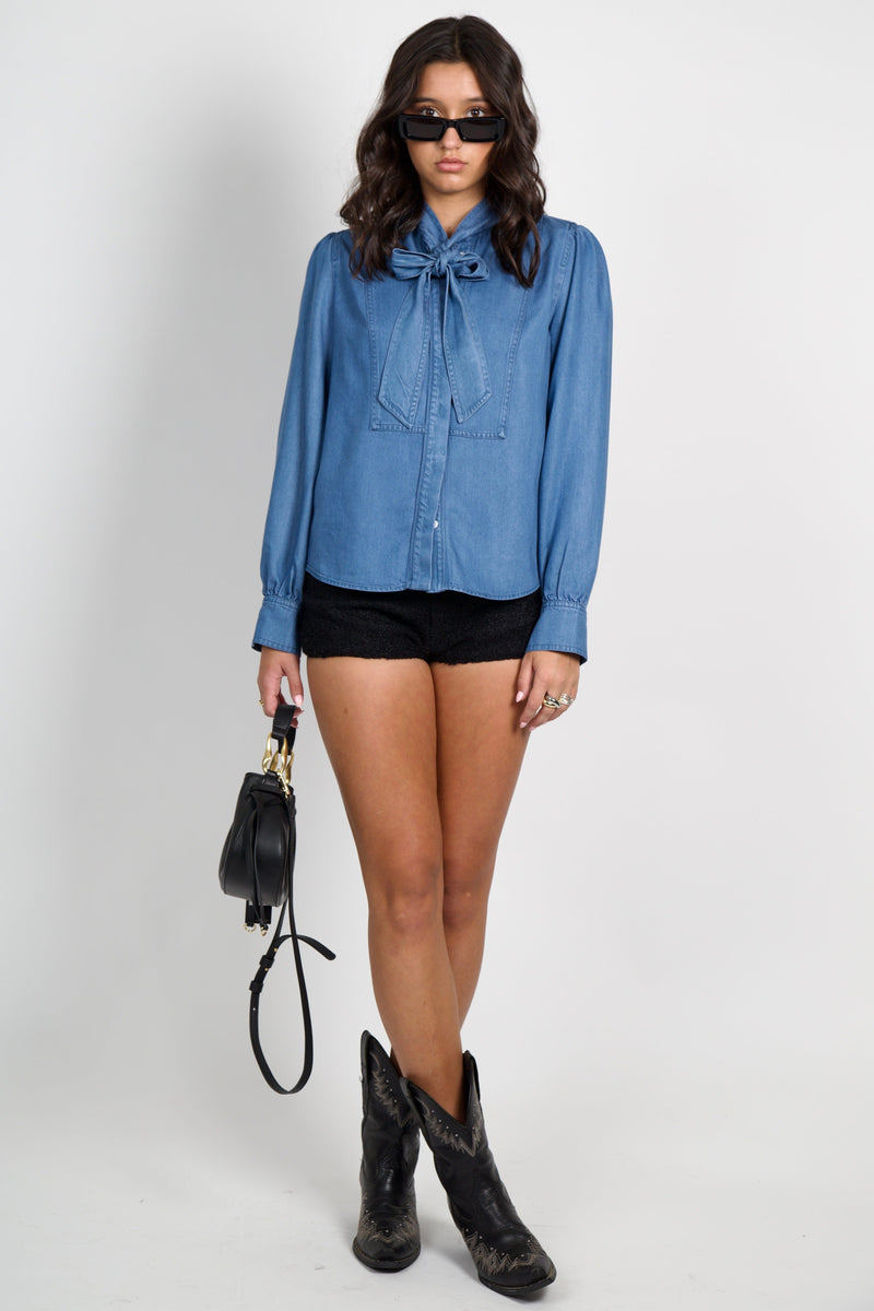 DEREK LAM | Majah Tencel Tie Neck Shirt- Denim