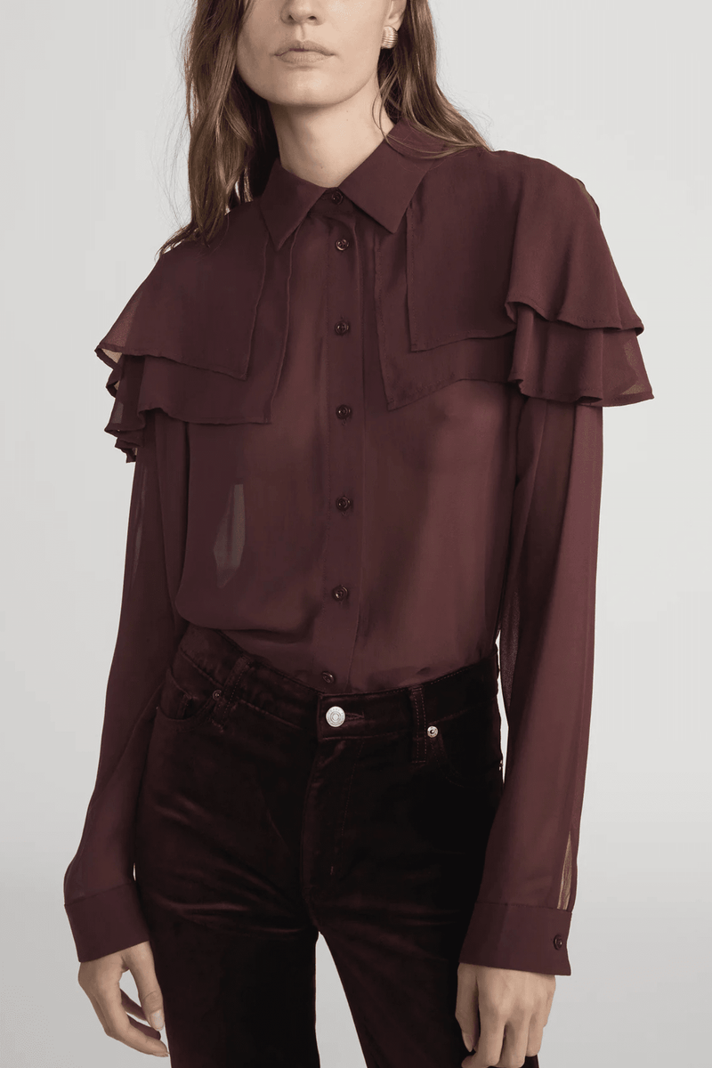 FRAME | The Silk Cape Blouse - Cabernet