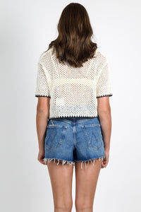 Contrast Crochet Knit Top - White