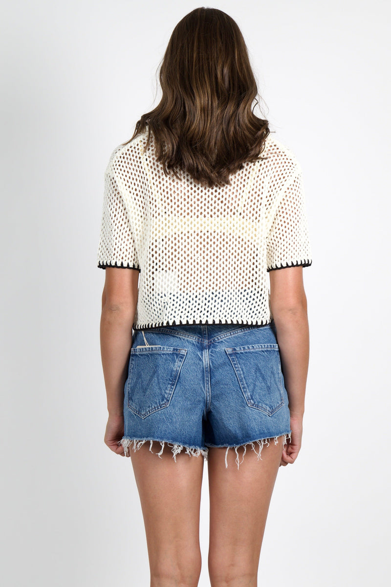 Contrast Crochet Knit Top - White