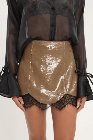FOR LOVE & LEMONS | Sylvia Sequin Mini Skirt - Brown