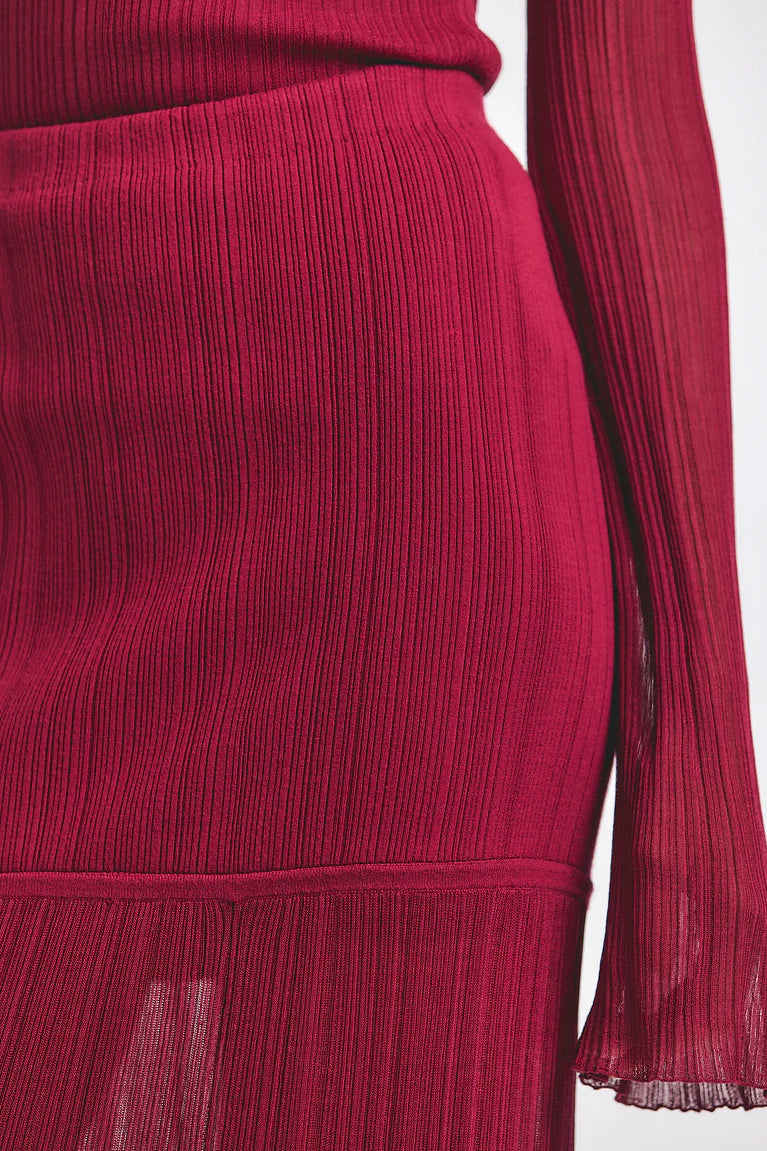 DEREK LAM | Romina Sheer Knit Layered Skirt - Carmine