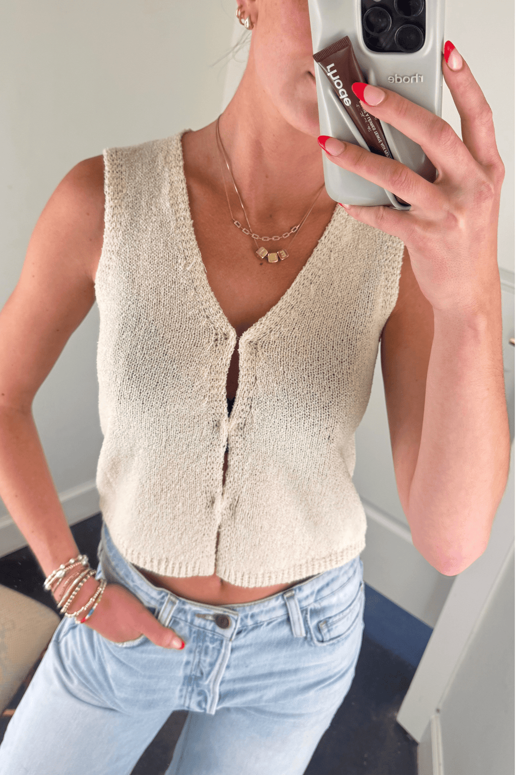Hook & Eye Knit Top - Beige