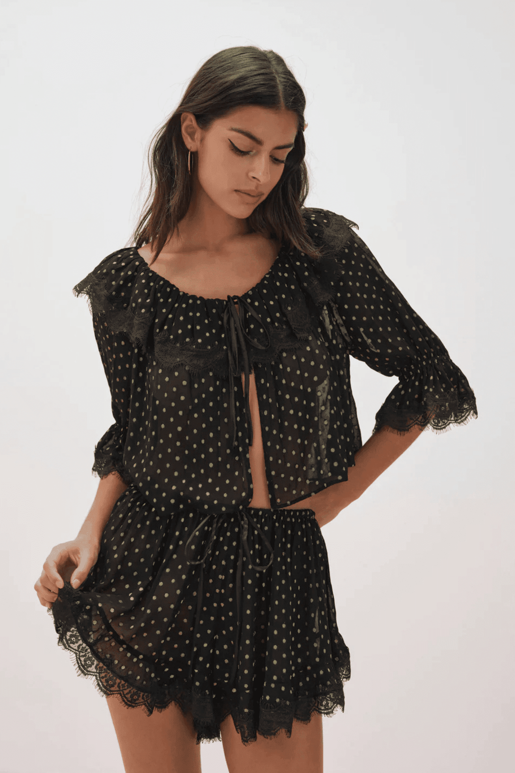 FOR LOVE & LEMONS | Liz Lurex Dot Top - Black