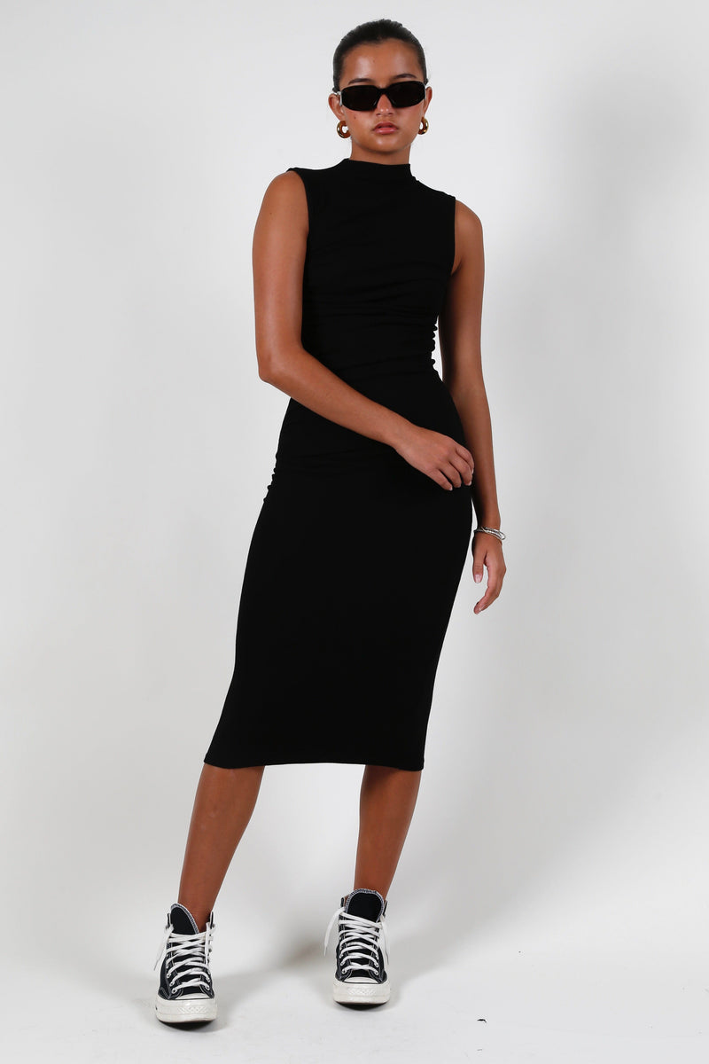 ENZA COSTA | Silk Knit Sleeveless Twist Midi - Black
