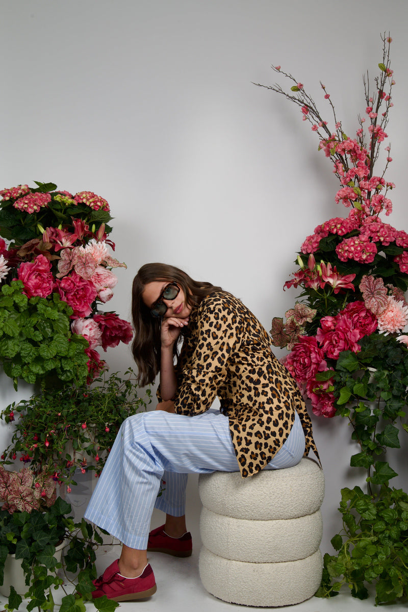 SIMON MILLER | Loch Stripped Poplin Button Up - Leopard