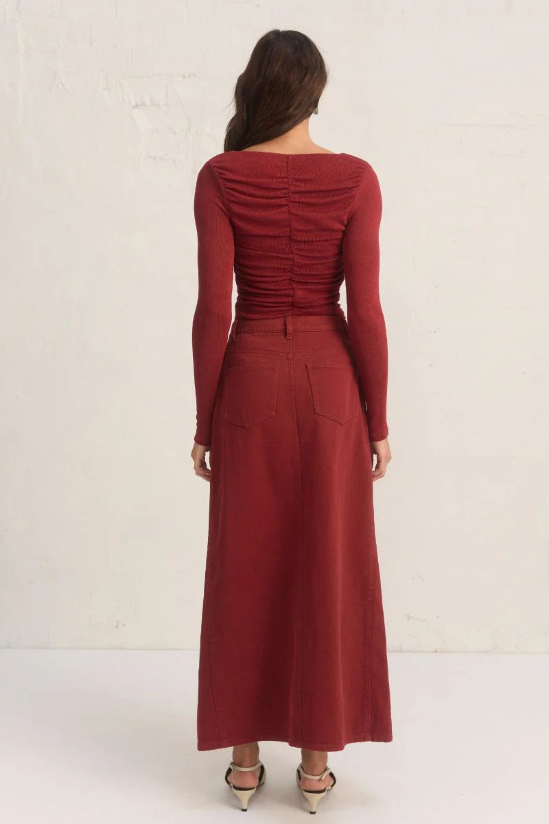 MON RENN | Oxide Denim Skirt - Wine