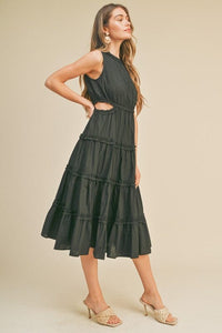 Tiered Ruffle Midi Dress - Black