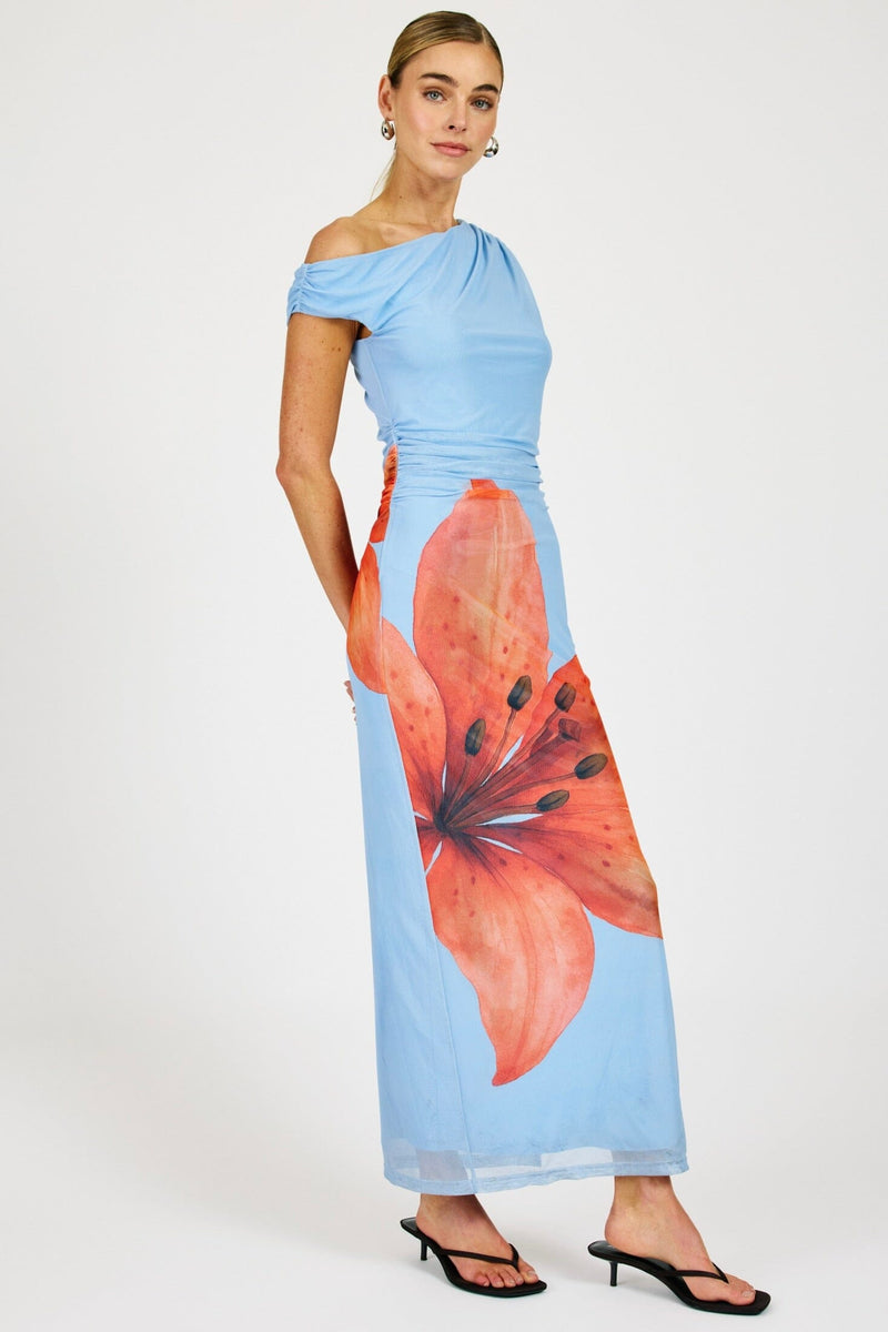 Line & Dot Women's Avah Floral Printed Maxi Dress - Blue/Orange