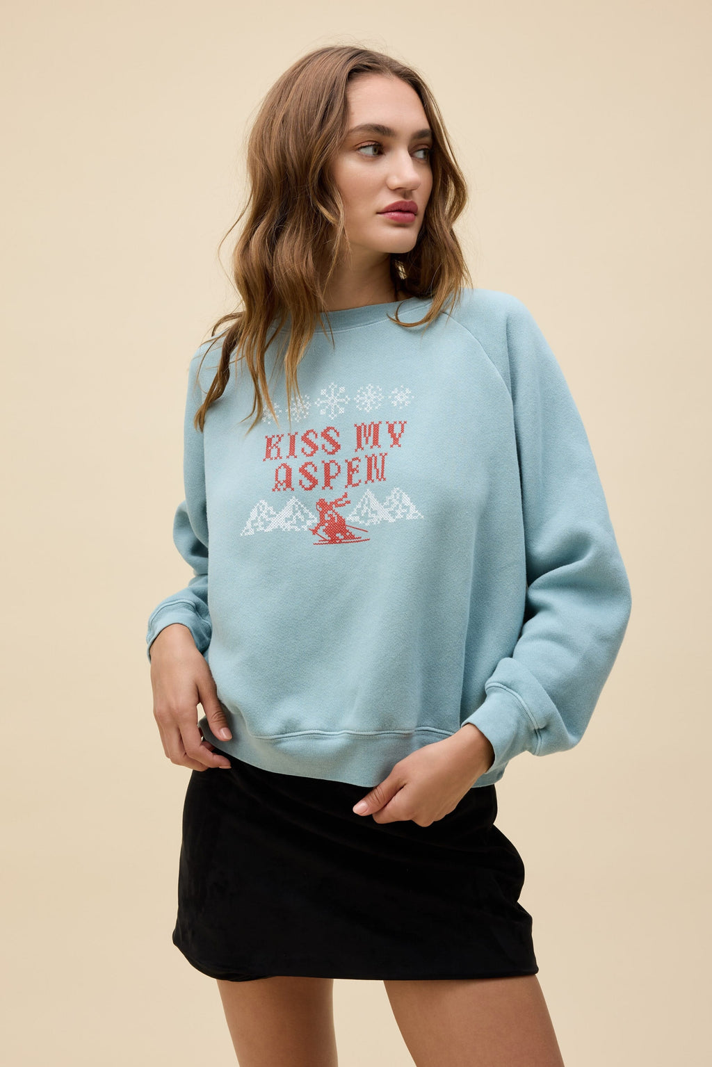 DAYDREAMER | Kiss My Aspen Shrunken Raglan Sweatshirt - Ethereal Blue