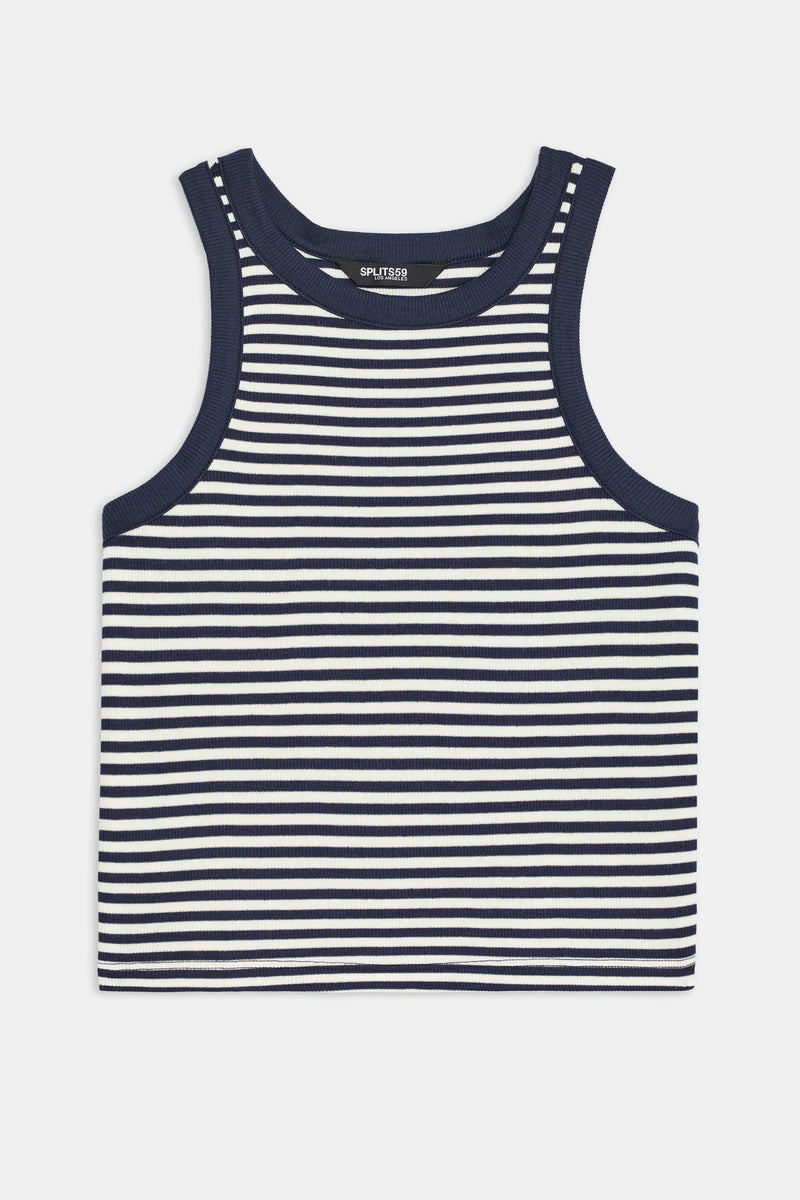 SPLITS59 | Kiki Rib Crop Tank - White/Indigo
