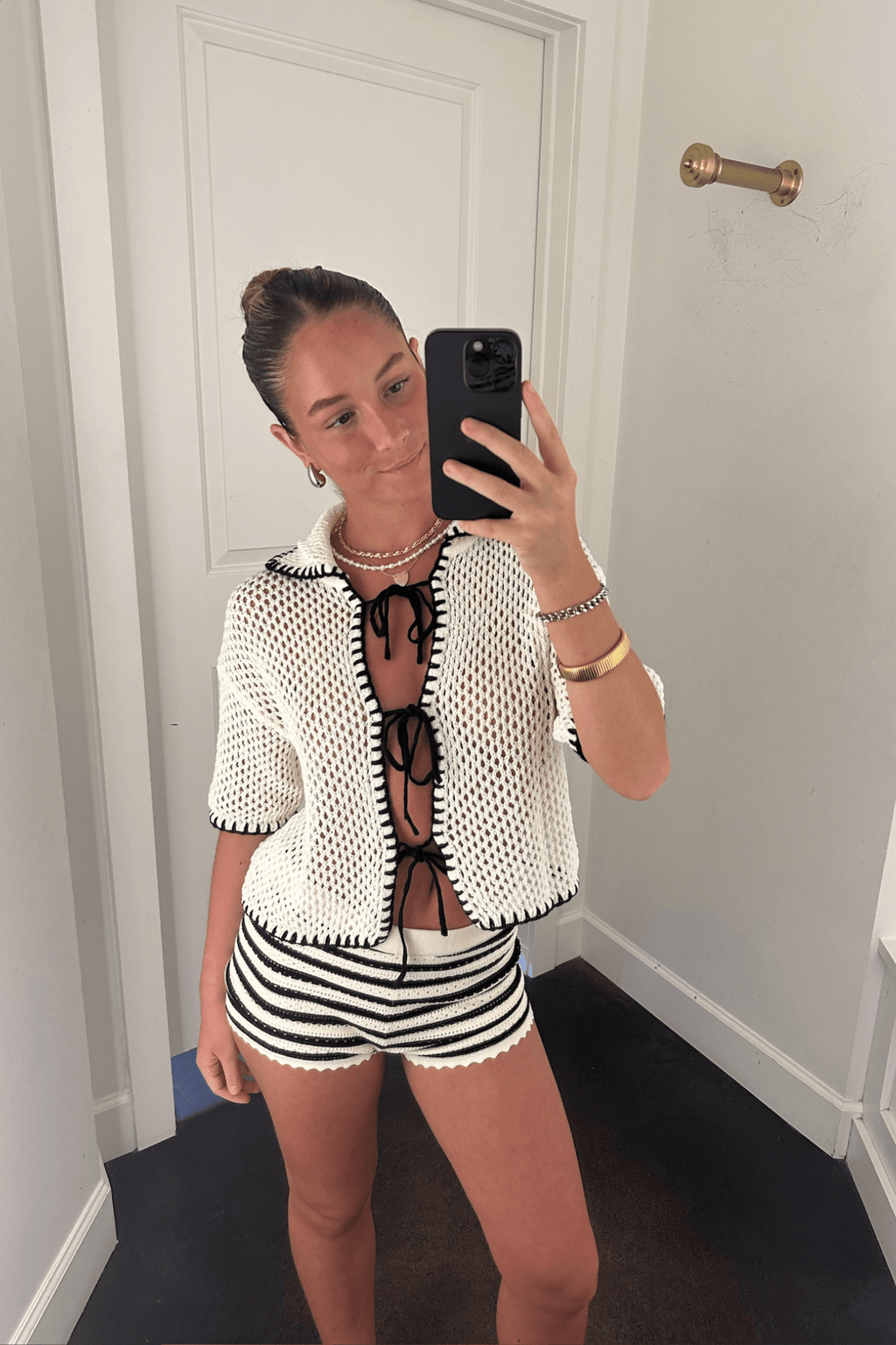 Contrast Crochet Knit Top - White