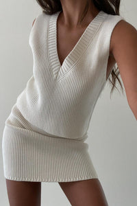 Ribbed Knit Vest Set - Ivory