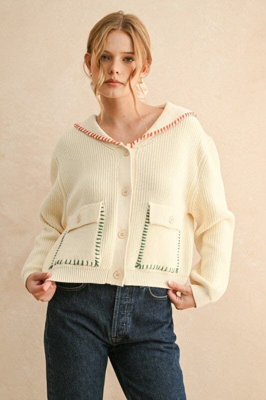 Color Stitch Cardigan - Cream