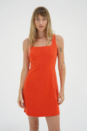 LNA | Mikala Linen Dress - Red Alert