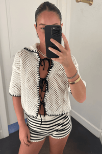 Contrast Crochet Knit Top - White