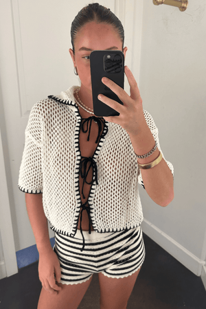 Contrast Crochet Knit Top - White