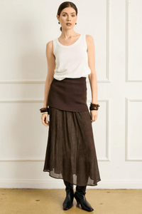 LINE + DOT | Rhone Mix-Media Skirt - Espresso