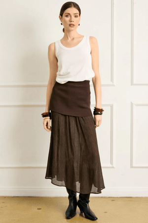 LINE + DOT | Rhone Mix-Media Skirt - Espresso