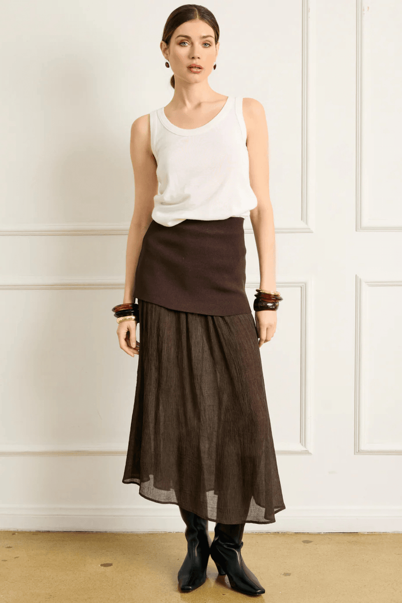 LINE + DOT | Rhone Mix-Media Skirt - Espresso
