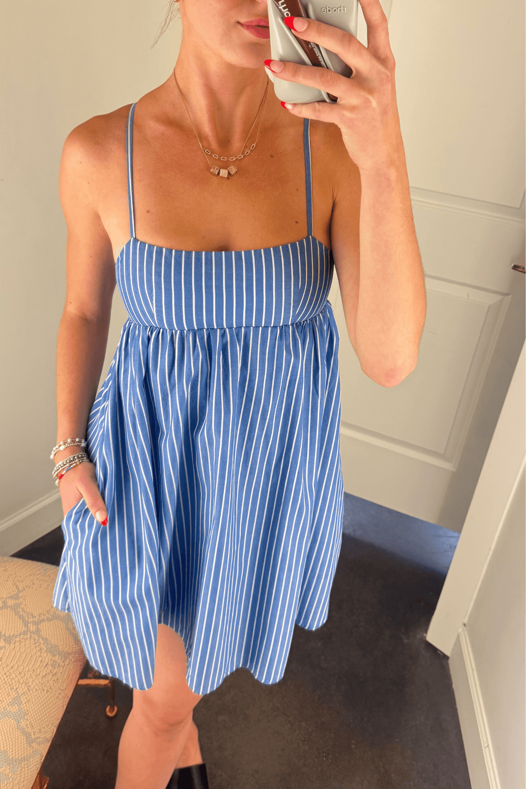 OLIVACEOUS | Pinstripe Babydoll Dress - Blue