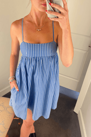 OLIVACEOUS | Pinstripe Babydoll Dress - Blue