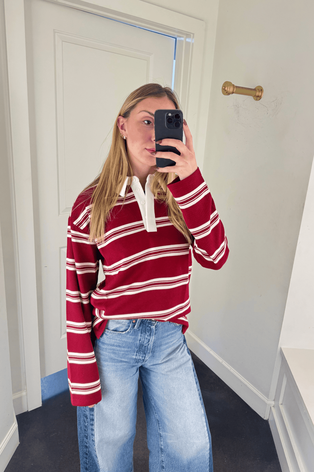 ENGLISH FACTORY | Striped Polo Shirt - Burgundy/Cream
