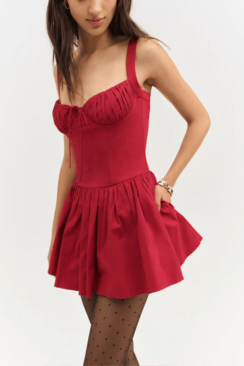 FOR LOVE & LEMONS | Helena Poplin Bustier Mini Dress - Red