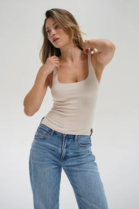 LNA | Scoop Ribbed Tank - Bone