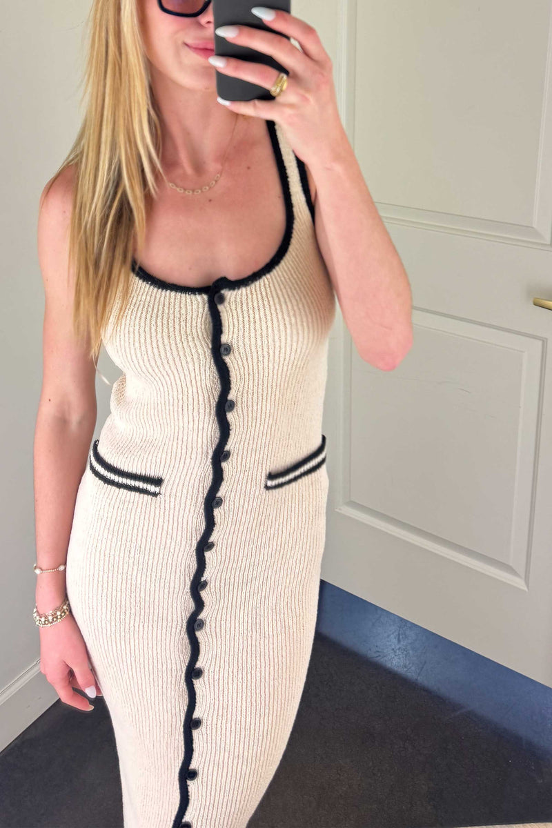 Boucle Buttoned Up Dress - Creme