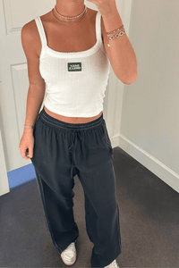 Contrast Stitch Wide Leg Pant - Charcoal